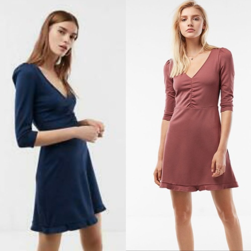 V-Neck Ruffle Hem Fit And Flare Dress